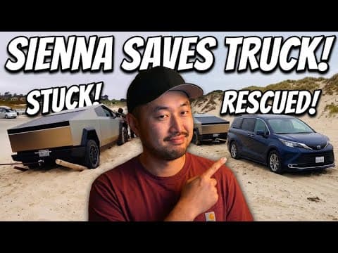Cybertruck Stuck in Sand Pulled by Toyota Sienna featured image